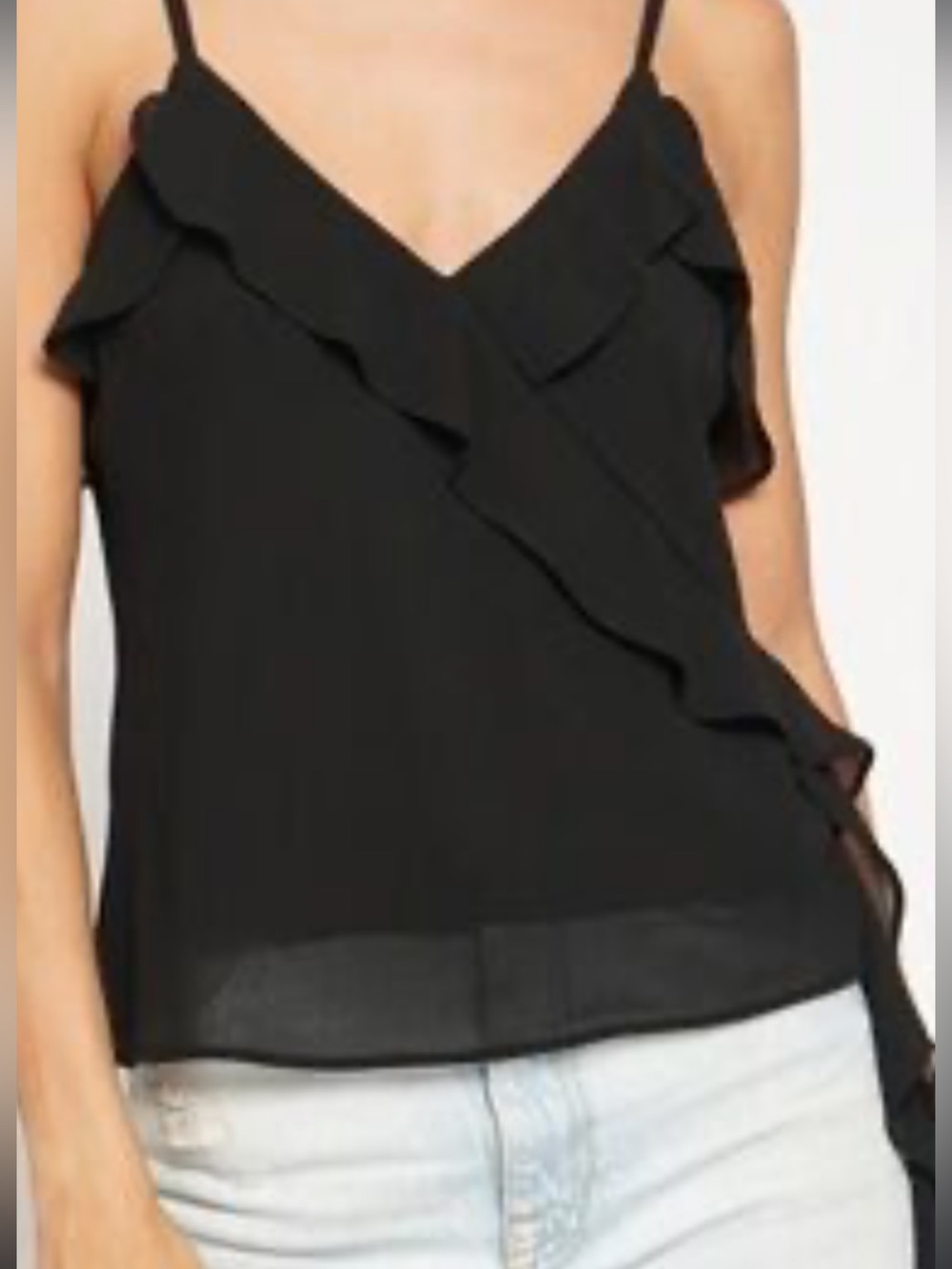Forever 21 Black Ruffle-Detail adjustable Spaghetti Strap Camisole. Size m.